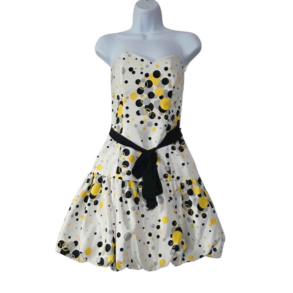Jessica McClintock For Gunne Sax Womens Strapless Dress White 3 Polka Dots Lined
